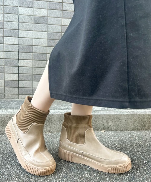 Sugar Sugar（シュガーシュガー）の「【SUGAR SUGAR シュガーシュガー】リブニットソックスブーツ（ブーツ・レディース・グレー/ブラウン系その他/ブラック・S/M/L/LL）」の14枚目の写真