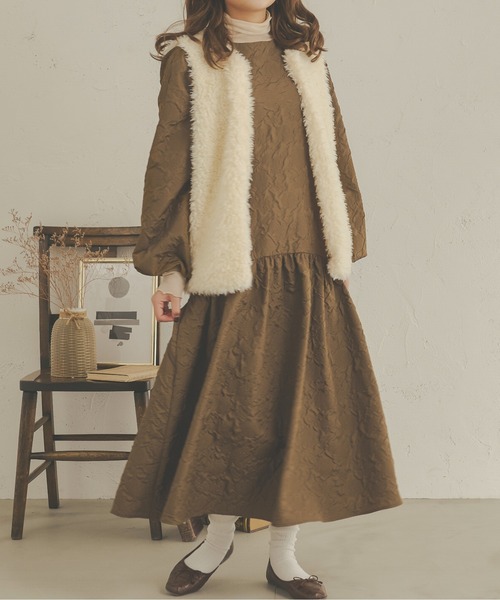 Ambre Neige（アンブルネージュ）の「ぽこぽこフレアワンピース／【WEB/EC限定商品】（ワンピース・レディース・アイボリー/ダークブラウン/ベージュ・FREE）」の3枚目の写真