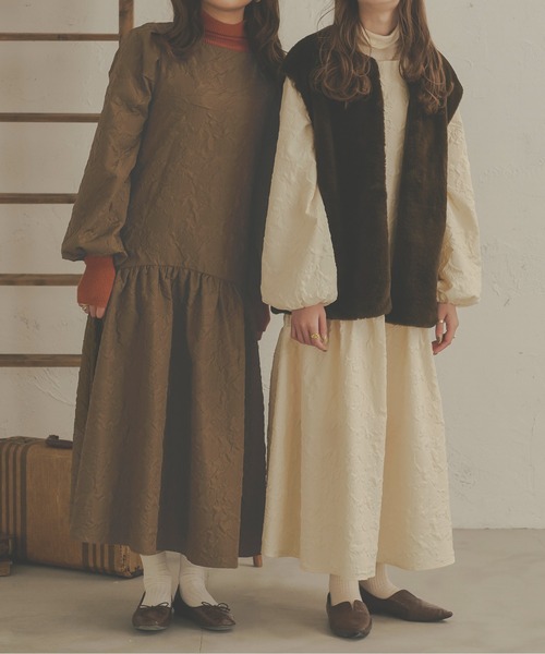 Ambre Neige（アンブルネージュ）の「ぽこぽこフレアワンピース／【WEB/EC限定商品】（ワンピース・レディース・アイボリー/ダークブラウン/ベージュ・FREE）」の9枚目の写真