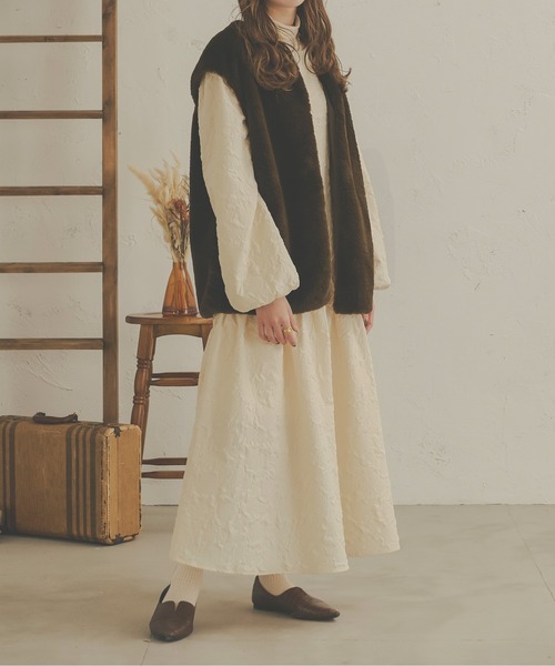 Ambre Neige（アンブルネージュ）の「ぽこぽこフレアワンピース／【WEB/EC限定商品】（ワンピース・レディース・アイボリー/ダークブラウン/ベージュ・FREE）」の6枚目の写真