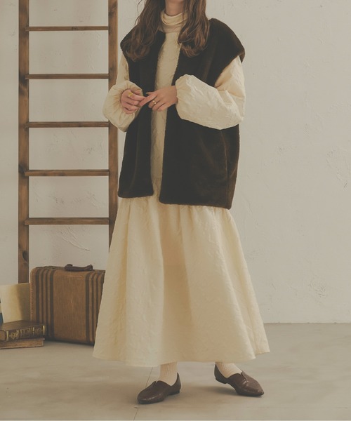 Ambre Neige（アンブルネージュ）の「ぽこぽこフレアワンピース／【WEB/EC限定商品】（ワンピース・レディース・アイボリー/ダークブラウン/ベージュ・FREE）」の4枚目の写真