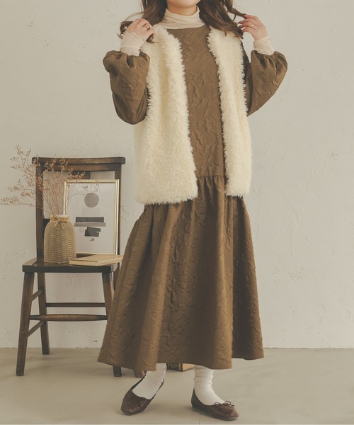 Ambre Neige（アンブルネージュ）の「ぽこぽこフレアワンピース／【WEB/EC限定商品】（ワンピース・レディース・アイボリー/ダークブラウン/ベージュ・FREE）」の22枚目の写真