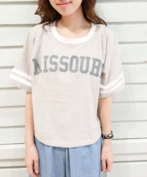 Kastane(カスタネ)の「【Kastane】バスケットTブラウス(シャツ/ブラウス・レディース・ホワイト/ネイビー/グレー・FREE)」の1枚目の写真