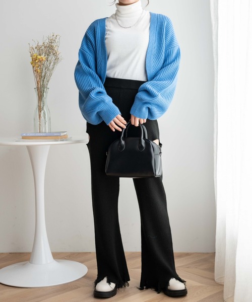 WEGO（ウィゴー）の「WEGO/ダメージニットパンツ（スウェットパンツ・レディース・ピンク/ブラック・FREE）」の3枚目の写真