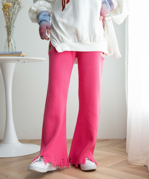 WEGO（ウィゴー）の「WEGO/ダメージニットパンツ（スウェットパンツ・レディース・ピンク/ブラック・FREE）」の11枚目の写真