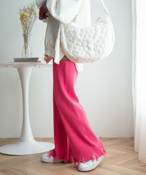 WEGO（ウィゴー）の「WEGO/ダメージニットパンツ（スウェットパンツ・レディース・ピンク/ブラック・FREE）」の12枚目の写真