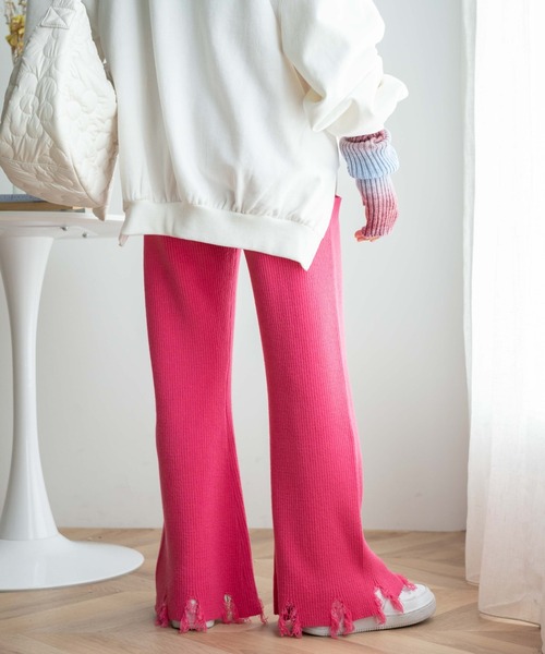 WEGO（ウィゴー）の「WEGO/ダメージニットパンツ（スウェットパンツ・レディース・ピンク/ブラック・FREE）」の13枚目の写真