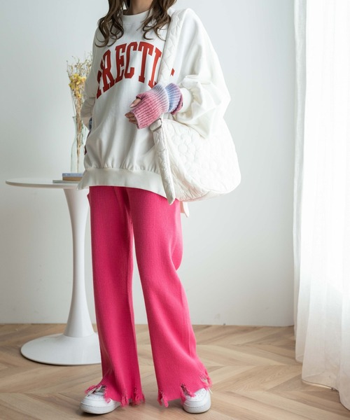 WEGO（ウィゴー）の「WEGO/ダメージニットパンツ（スウェットパンツ・レディース・ピンク/ブラック・FREE）」の9枚目の写真