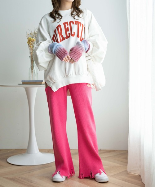 WEGO（ウィゴー）の「WEGO/ダメージニットパンツ（スウェットパンツ・レディース・ピンク/ブラック・FREE）」の10枚目の写真