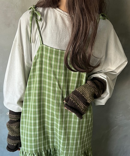 00s 希少 ALGONQUINS コットンチェックティアードキャミワンピ