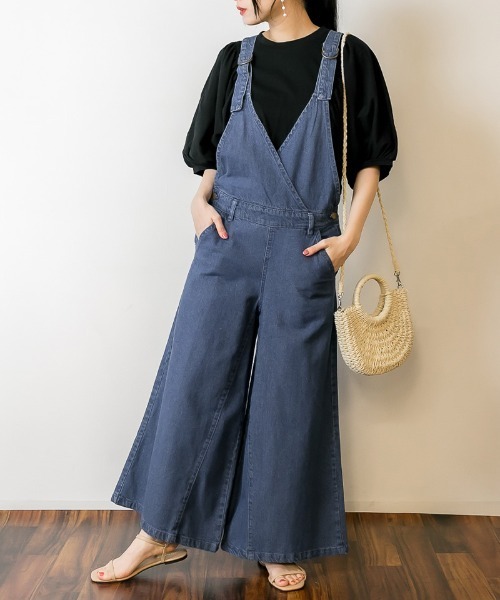 atONE（アットワン）の「atONE カシュクールデニムサロペット（サロペット/オーバーオール・レディース・ブルー/ワンウォッシュ・M/LL/4L/3L/L）」の3枚目の写真