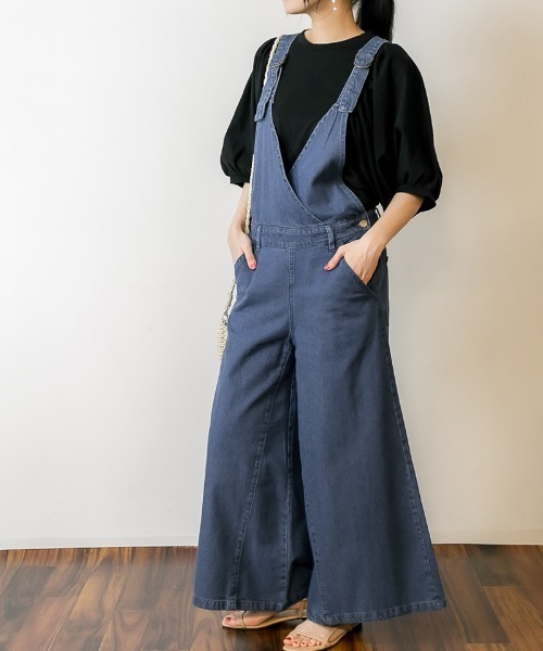 atONE（アットワン）の「atONE カシュクールデニムサロペット（サロペット/オーバーオール・レディース・ブルー/ワンウォッシュ・M/LL/4L/3L/L）」の4枚目の写真