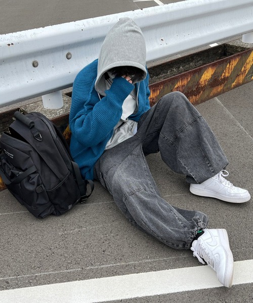 kutir（クティール）の「ビックシルエットダメージニットカーディガン（カーディガン/ボレロ・メンズ・ブルー/ブラック/チャコール/マスタード・MEDIUM/LARGE）」の8枚目の写真