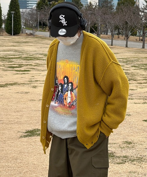 kutir（クティール）の「ビックシルエットダメージニットカーディガン（カーディガン/ボレロ・メンズ・ブルー/ブラック/チャコール/マスタード・MEDIUM/LARGE）」の16枚目の写真