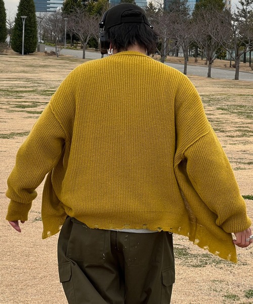 kutir（クティール）の「ビックシルエットダメージニットカーディガン（カーディガン/ボレロ・メンズ・ブルー/ブラック/チャコール/マスタード・MEDIUM/LARGE）」の18枚目の写真