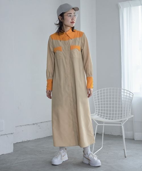JEANASIS（ジーナシス）の「バイカラーウエスタンワンピ【おね企画】/192862（シャツワンピース・レディース・ホワイト系その他/ベージュ系その他・FREE）」の17枚目の写真
