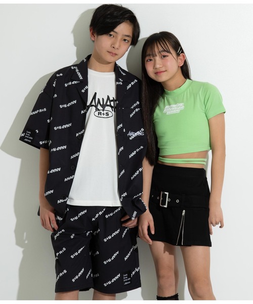 ANAP GｉRL（アナップガール）の「R+SデザインスピンドルミニトップスTシャツ（Tシャツ/カットソー・キッズ・イエロー×グリーン/ブラック・XS/M/S）」の19枚目の写真