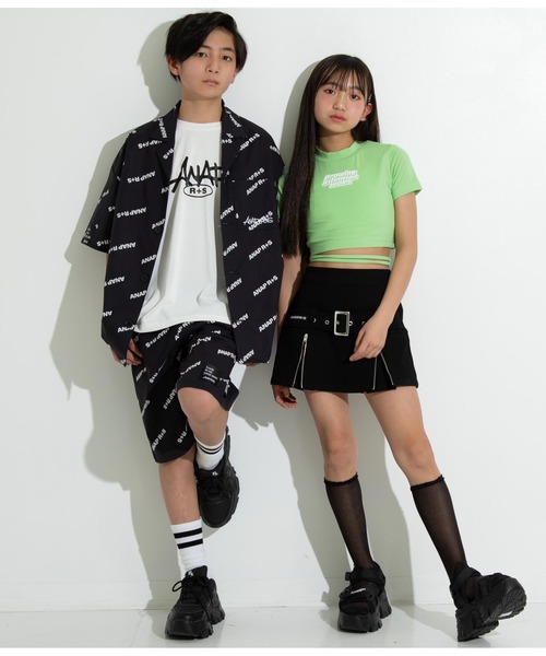 ANAP GｉRL（アナップガール）の「R+SデザインスピンドルミニトップスTシャツ（Tシャツ/カットソー・キッズ・イエロー×グリーン/ブラック・XS/M/S）」の8枚目の写真
