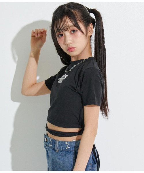 ANAP GｉRL（アナップガール）の「R+SデザインスピンドルミニトップスTシャツ（Tシャツ/カットソー・キッズ・イエロー×グリーン/ブラック・XS/M/S）」の9枚目の写真