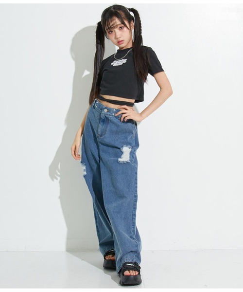 ANAP GｉRL（アナップガール）の「R+SデザインスピンドルミニトップスTシャツ（Tシャツ/カットソー・キッズ・イエロー×グリーン/ブラック・XS/M/S）」の7枚目の写真