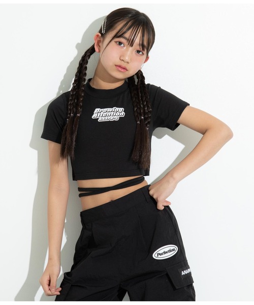 ANAP GｉRL（アナップガール）の「R+SデザインスピンドルミニトップスTシャツ（Tシャツ/カットソー・キッズ・イエロー×グリーン/ブラック・XS/M/S）」の5枚目の写真