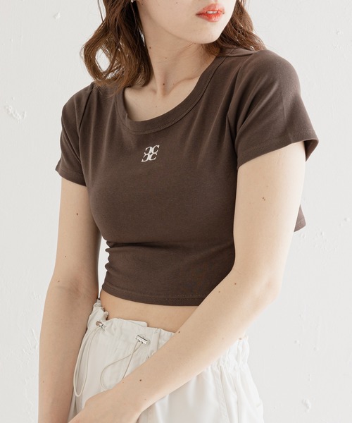 Chico(チコ)の「ウエストリボンロゴ刺繍チビT(Tシャツ/カットソー・レディース・ホワイト/ブラック/ピンク/ホワイト系その他2/ブラウン・FREE)」の8枚目の写真