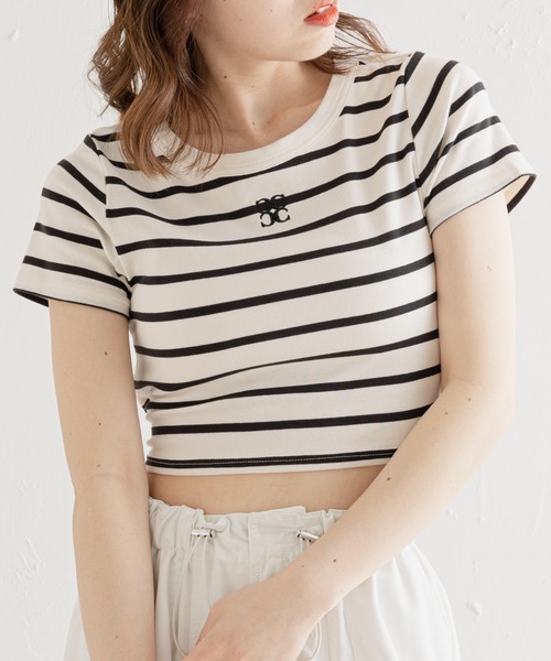 Chico(チコ)の「ウエストリボンロゴ刺繍チビT(Tシャツ/カットソー・レディース・ホワイト/ブラック/ピンク/ホワイト系その他2/ブラウン・FREE)」の14枚目の写真