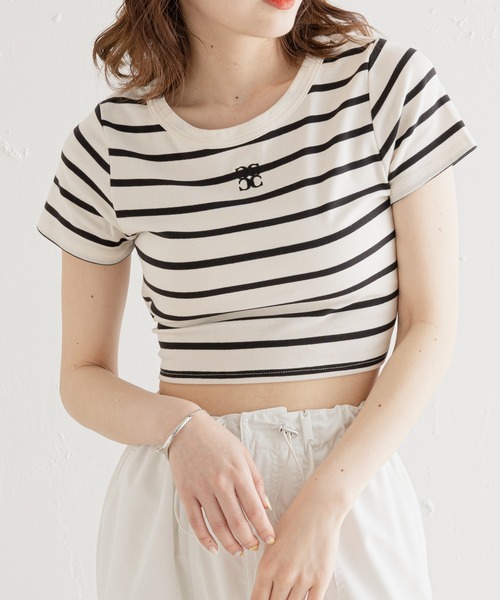 Chico(チコ)の「ウエストリボンロゴ刺繍チビT(Tシャツ/カットソー・レディース・ホワイト/ブラック/ピンク/ホワイト系その他2/ブラウン・FREE)」の16枚目の写真