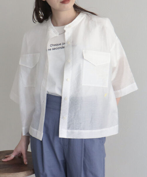 fredy emue（フレディエミュ）の「半袖シアーシャツブルゾン（シャツ/ブラウス・レディース・オフホワイト/チャコールグレー/ブルー系その他・38）」の10枚目の写真