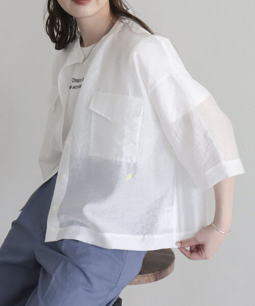 fredy emue（フレディエミュ）の「半袖シアーシャツブルゾン（シャツ/ブラウス・レディース・オフホワイト/チャコールグレー/ブルー系その他・38）」の11枚目の写真