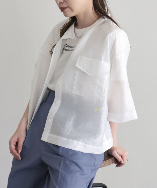 fredy emue（フレディエミュ）の「半袖シアーシャツブルゾン（シャツ/ブラウス・レディース・オフホワイト/チャコールグレー/ブルー系その他・38）」の13枚目の写真