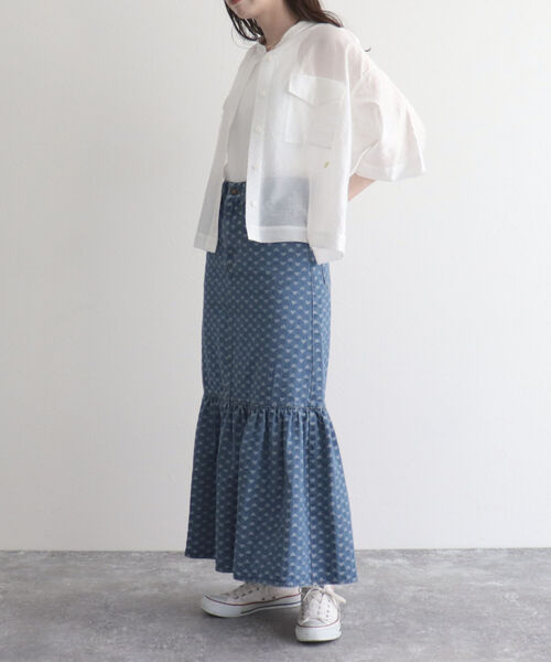 fredy emue（フレディエミュ）の「半袖シアーシャツブルゾン（シャツ/ブラウス・レディース・オフホワイト/チャコールグレー/ブルー系その他・38）」の15枚目の写真