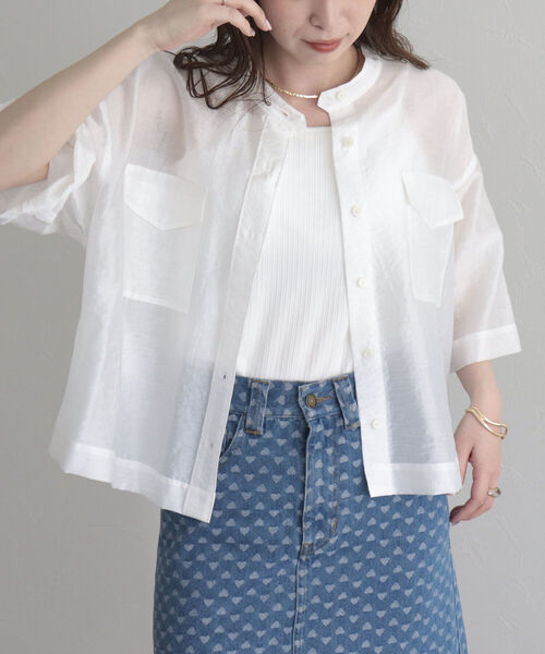 fredy emue（フレディエミュ）の「半袖シアーシャツブルゾン（シャツ/ブラウス・レディース・オフホワイト/チャコールグレー/ブルー系その他・38）」の19枚目の写真