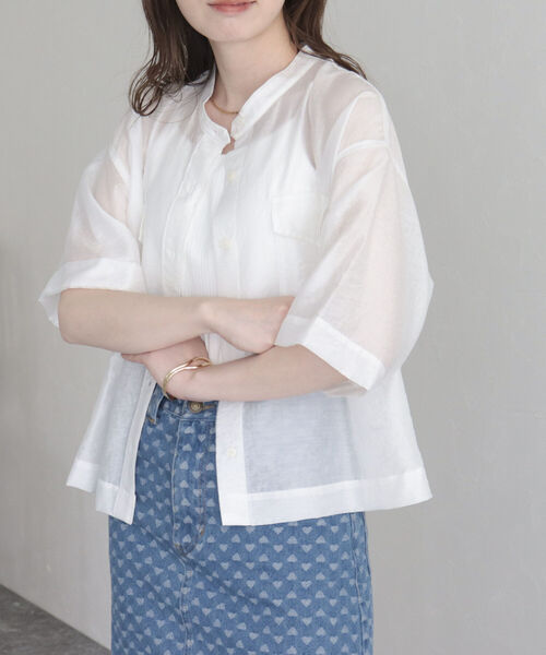 fredy emue（フレディエミュ）の「半袖シアーシャツブルゾン（シャツ/ブラウス・レディース・オフホワイト/チャコールグレー/ブルー系その他・38）」の21枚目の写真