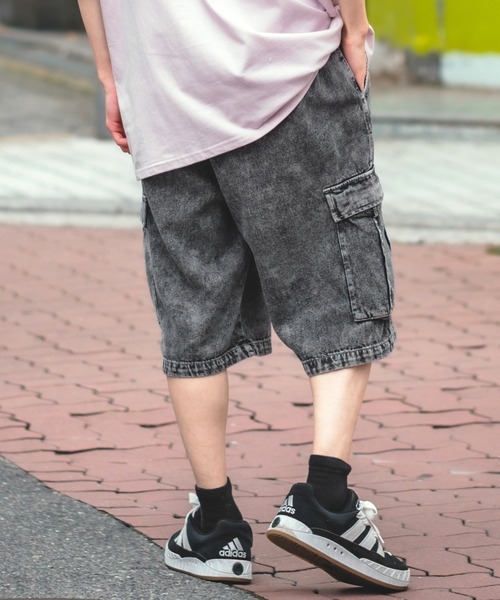 improves(インプローブス)の「ケミカルウオッシュ ワイド カーゴショートパン(デニムパンツ・メンズ・ネイビー/ブラック・MEDIUM/LARGE)」の5枚目の写真