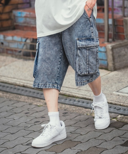 improves(インプローブス)の「ケミカルウオッシュ ワイド カーゴショートパン(デニムパンツ・メンズ・ネイビー/ブラック・MEDIUM/LARGE)」の10枚目の写真