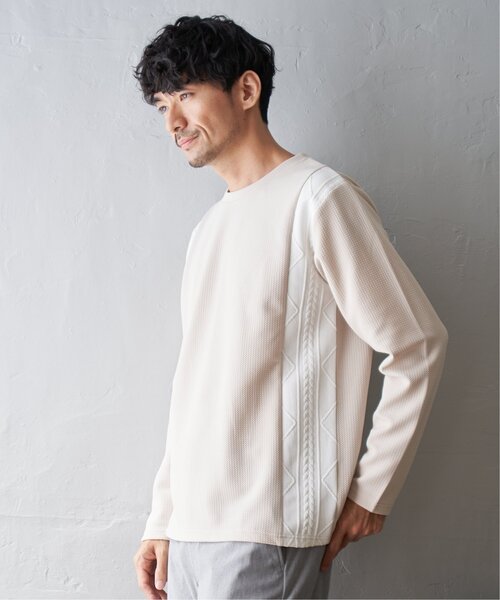 ikka(イッカ)の「フクレジャガード切り替えロンT(Tシャツ/カットソー・メンズ・ネイビー/ベージュ/ホワイト・S/M/L/XL)」の6枚目の写真