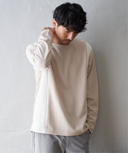 ikka(イッカ)の「フクレジャガード切り替えロンT(Tシャツ/カットソー・メンズ・ネイビー/ベージュ/ホワイト・S/M/L/XL)」の7枚目の写真