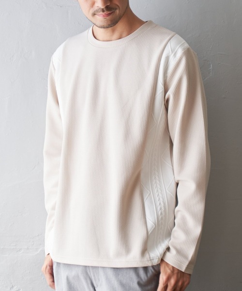 ikka(イッカ)の「フクレジャガード切り替えロンT(Tシャツ/カットソー・メンズ・ネイビー/ベージュ/ホワイト・S/M/L/XL)」の3枚目の写真