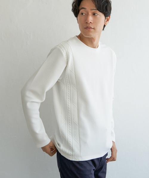 ikka(イッカ)の「フクレジャガード切り替えロンT(Tシャツ/カットソー・メンズ・ネイビー/ベージュ/ホワイト・S/M/L/XL)」の2枚目の写真