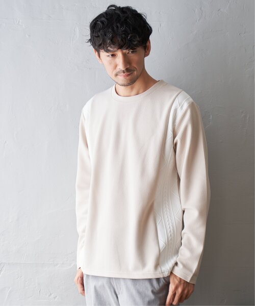ikka(イッカ)の「フクレジャガード切り替えロンT(Tシャツ/カットソー・メンズ・ネイビー/ベージュ/ホワイト・S/M/L/XL)」の4枚目の写真