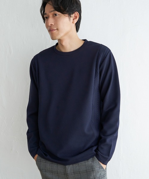 ikka(イッカ)の「フクレジャガード切り替えロンT(Tシャツ/カットソー・メンズ・ネイビー/ベージュ/ホワイト・S/M/L/XL)」の5枚目の写真