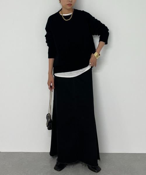 LOUNGEDRESS（ラウンジドレス）の「【YANUK/ヤヌーク】マキシAラインスカート ブラック（デニムスカート・レディース・ブラック・X-SMALL/SMALL/MEDIUM）」の6枚目の写真