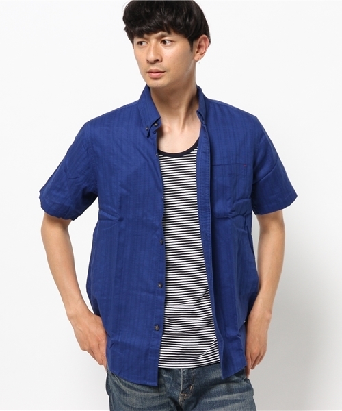 WEGO（ウィゴー）の「WEGO/綿麻アンサンブルシャツ（シャツ/ブラウス・メンズ・ターコイズブルー/ロイヤルブルー/ワイン/ライトピンク/ホワイト・MEDIUM/LARGE）」の4枚目の写真