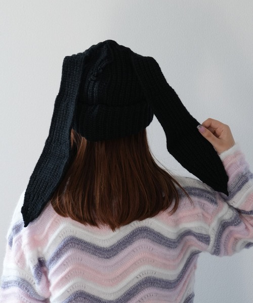 ALTROSE(アルトローズ)の「ニット帽 うさみみ Y2K ロング(ニットキャップ/ビーニー・レディース・ホワイト/ブラック・FREE)」の13枚目の写真