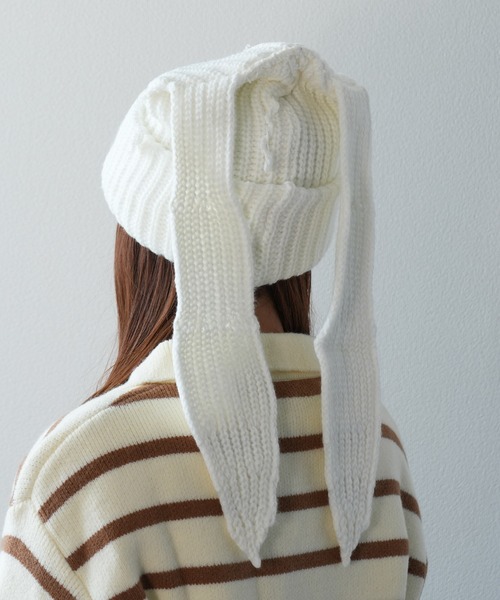 ALTROSE(アルトローズ)の「ニット帽 うさみみ Y2K ロング(ニットキャップ/ビーニー・レディース・ホワイト/ブラック・FREE)」の10枚目の写真