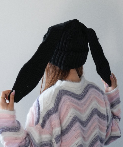 ALTROSE(アルトローズ)の「ニット帽 うさみみ Y2K ロング(ニットキャップ/ビーニー・レディース・ホワイト/ブラック・FREE)」の12枚目の写真