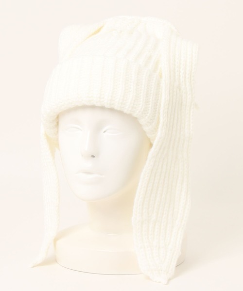 ALTROSE(アルトローズ)の「ニット帽 うさみみ Y2K ロング(ニットキャップ/ビーニー・レディース・ホワイト/ブラック・FREE)」の3枚目の写真