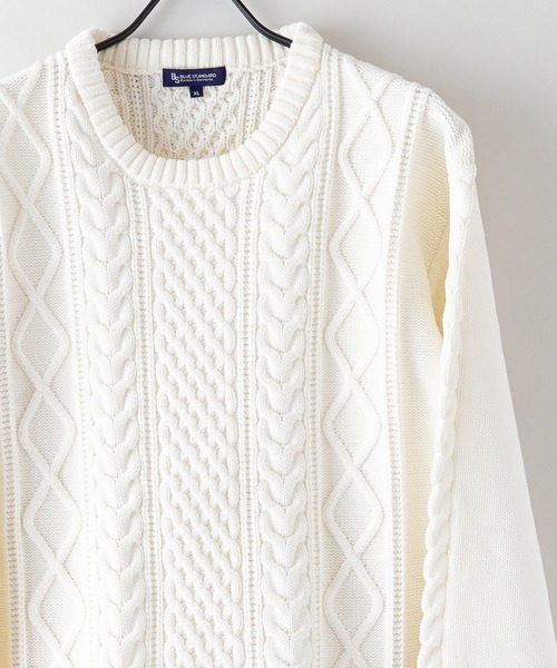 Blue Standard (ブルースタンダード)の「【BLUE STANDARD/ブルースタンダード】 軽量ウォッシャブルアランクルー アンチピリング アラン柄 イージーケア(ニット/セーター・メンズ・ブルー/ブルーグレー/ネイビー/ブラック/オフホワイト/杢グレー・X-LARGE/MEDIUM/SMALL/LARGE)」の2枚目の写真