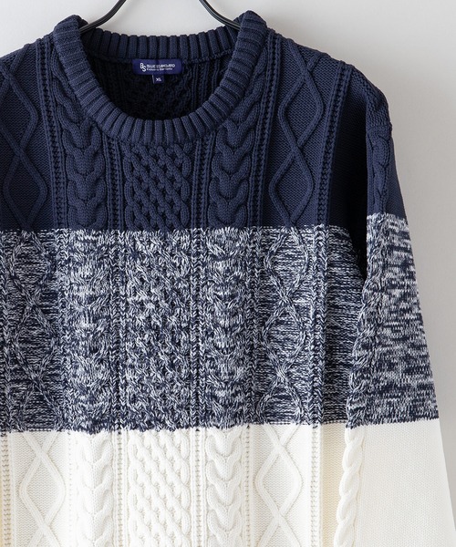 Blue Standard (ブルースタンダード)の「【BLUE STANDARD/ブルースタンダード】 軽量ウォッシャブルアランクルー アンチピリング アラン柄 イージーケア(ニット/セーター・メンズ・ブルー/ブルーグレー/ネイビー/ブラック/オフホワイト/杢グレー・X-LARGE/MEDIUM/SMALL/LARGE)」の6枚目の写真